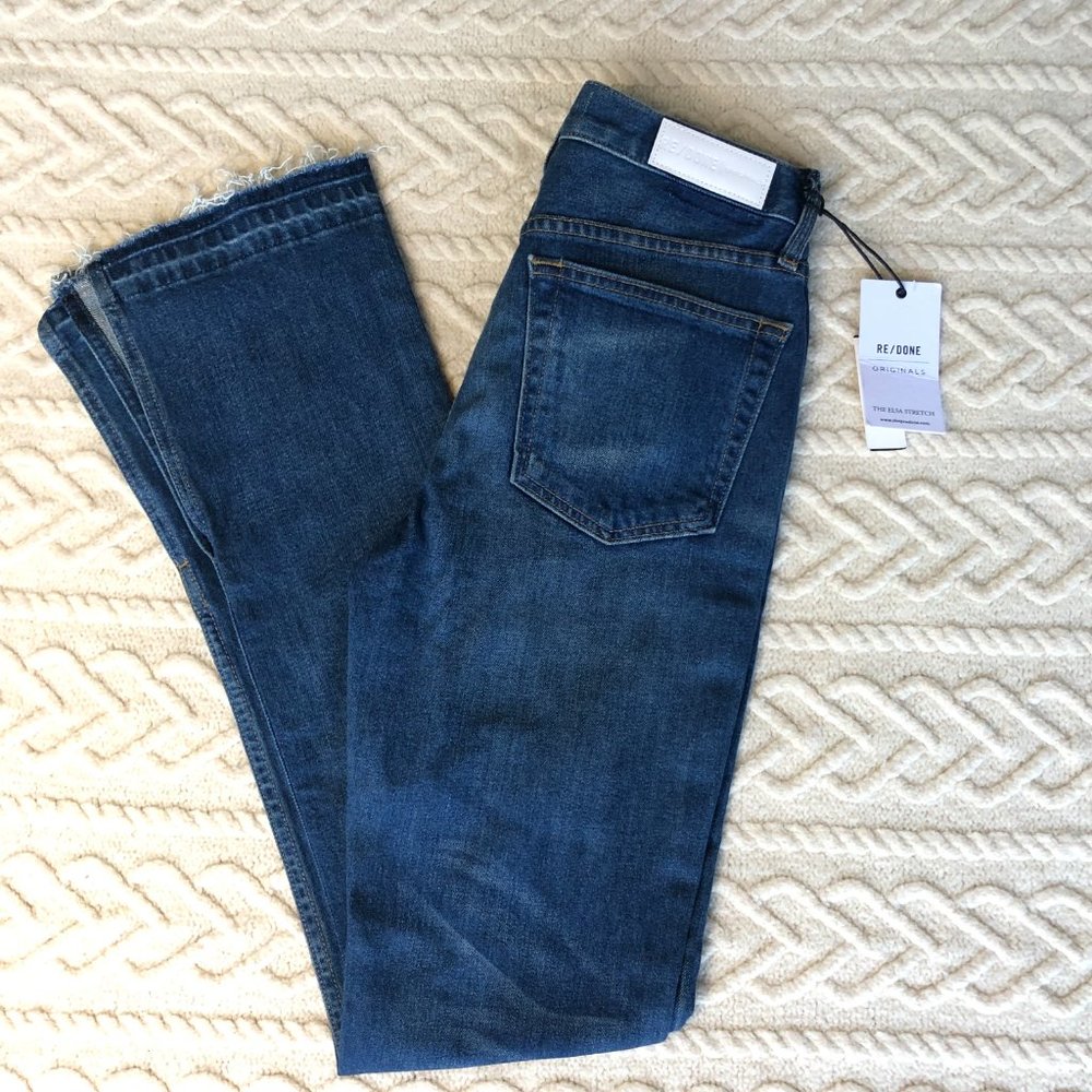 NWT RE/DONE  Originals Size 26 THE ELSA HIGH RISE BOOT CUT SLIT RAW HEM JEANS